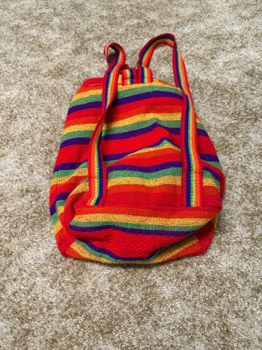 Rainbow Striped Knit Drawstring Backpack - Red